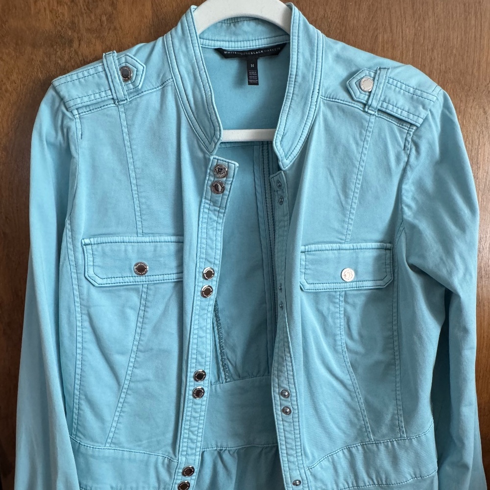Light turquoise Jean jacket, lots of detail, WHBM